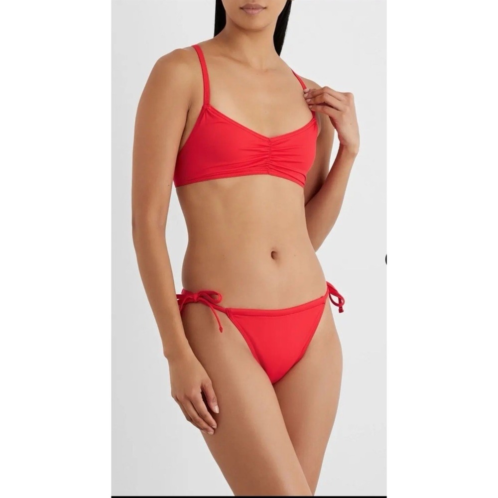 Iris & Ink Women Size XL Ariana Ruched Bikini Set Red Medium Coverage Made Italy